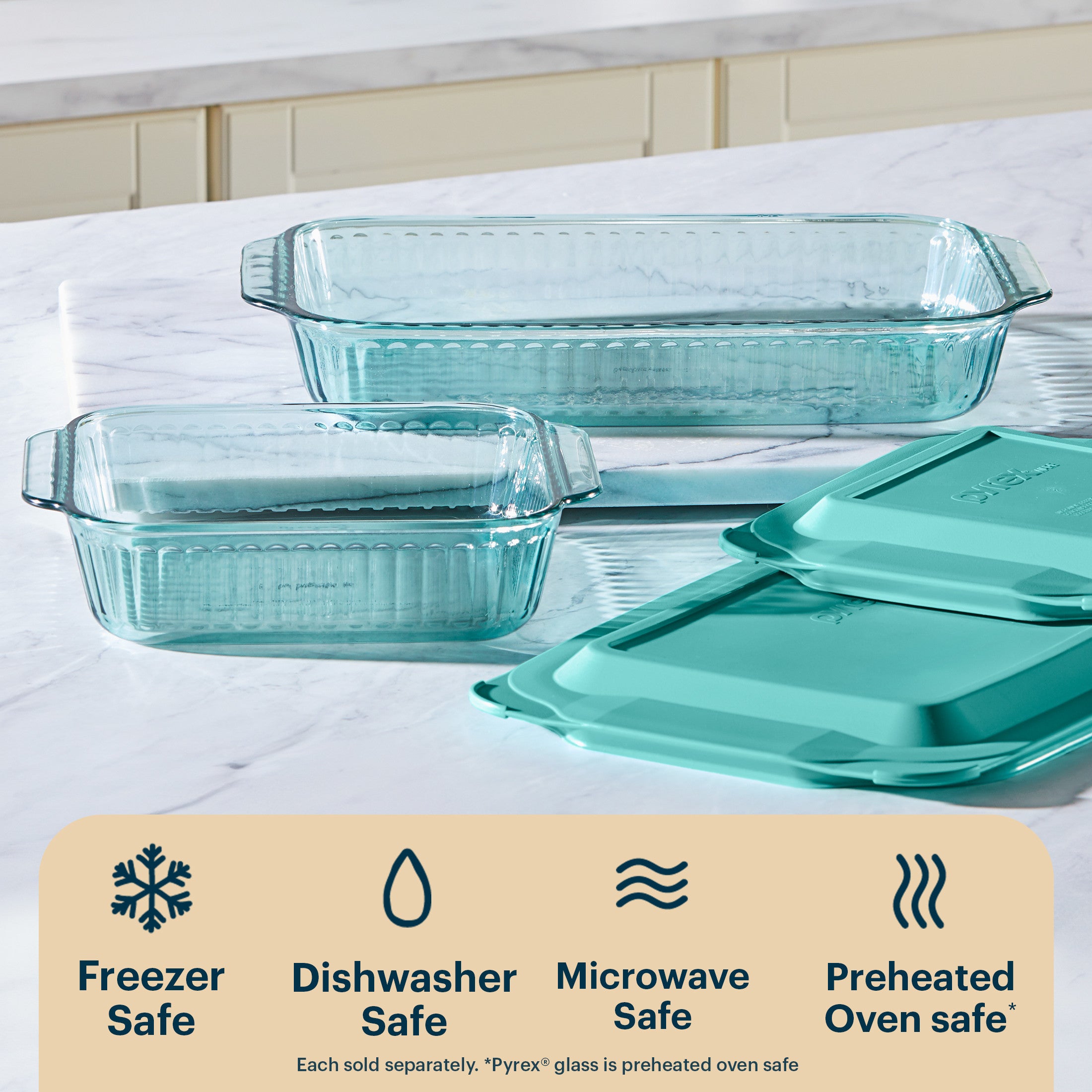 Pyrex® Sculpted Tinted Glass 8" Square Baking Dish with Lid, Aqua - Image 4