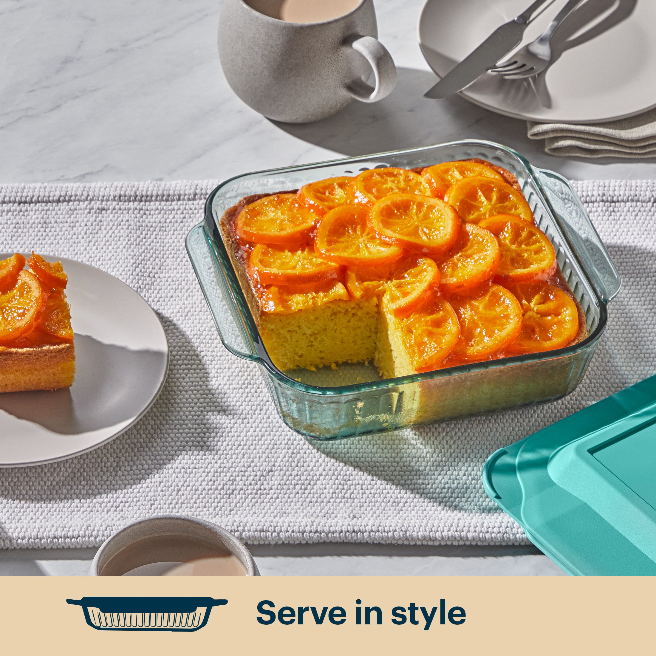 Pyrex® Sculpted Tinted Glass 8" Square Baking Dish with Lid, Aqua - Image 5