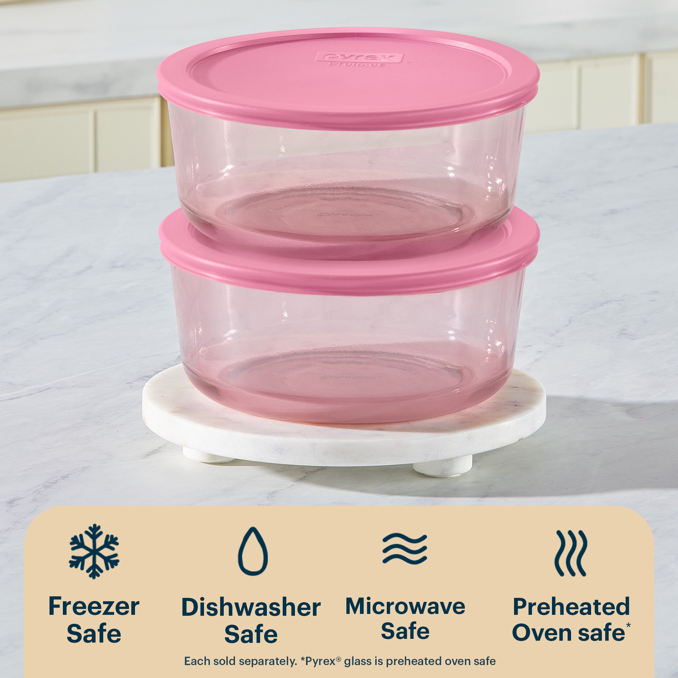 Pyrex® Simply Store® Tinted Glass 7-cup Round Storage Container with Lid, Pink - Image 4