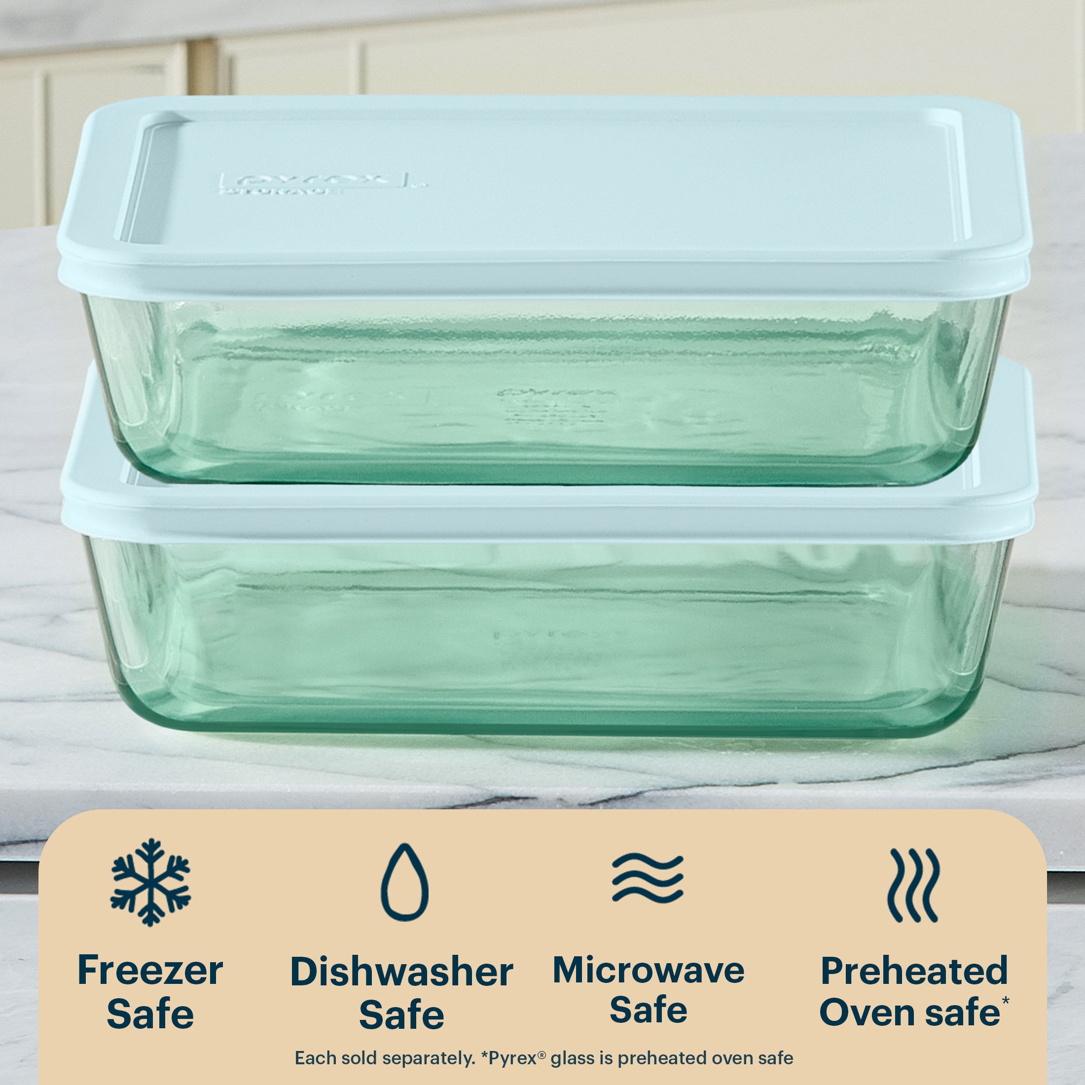 Pyrex® Simply Store® Tinted Glass 6-cup Rectangle Storage Container with Lid, Aqua - Image 4
