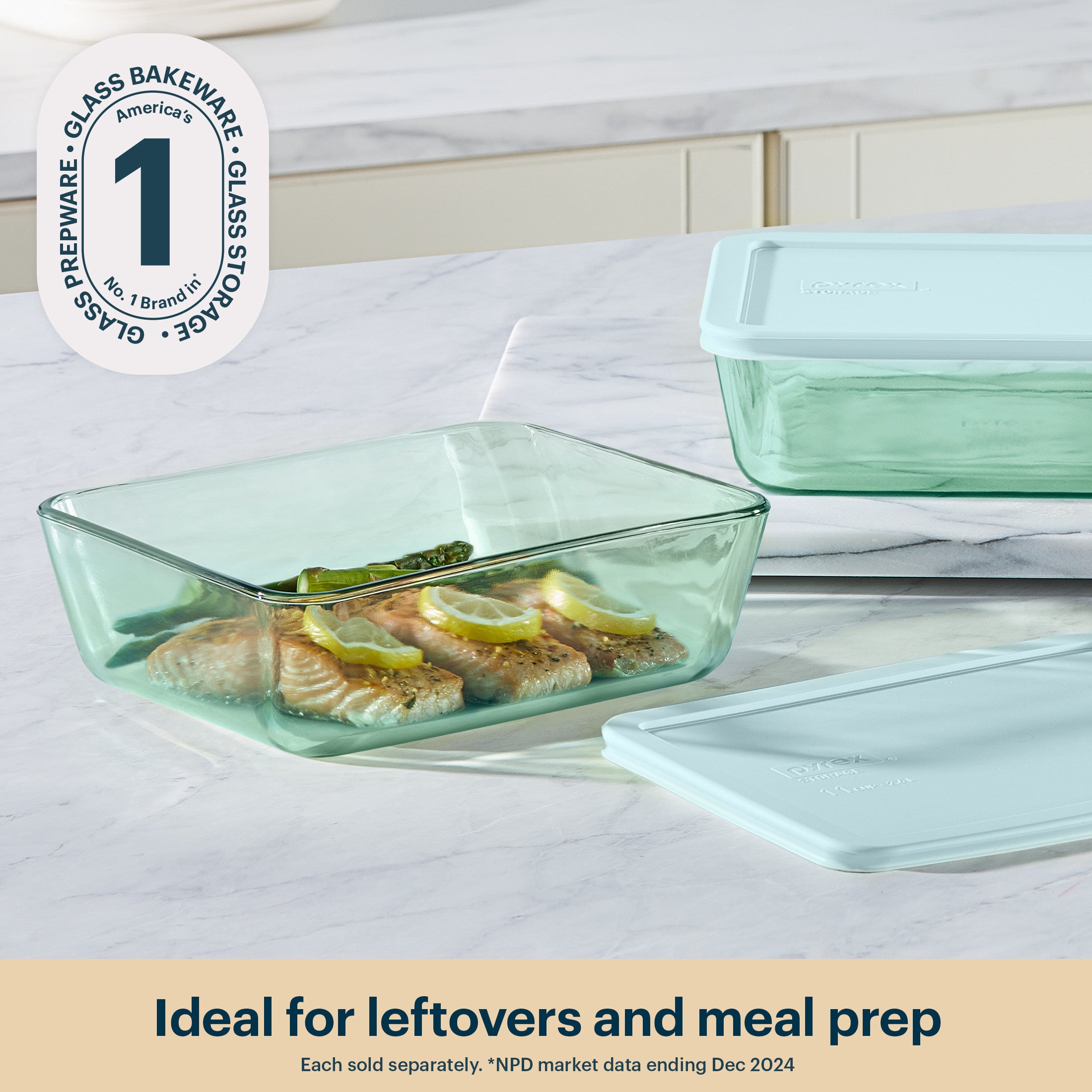 Pyrex® Simply Store® Tinted Glass 11-cup Rectangle Storage Container with Lid, Aqua - Image 3