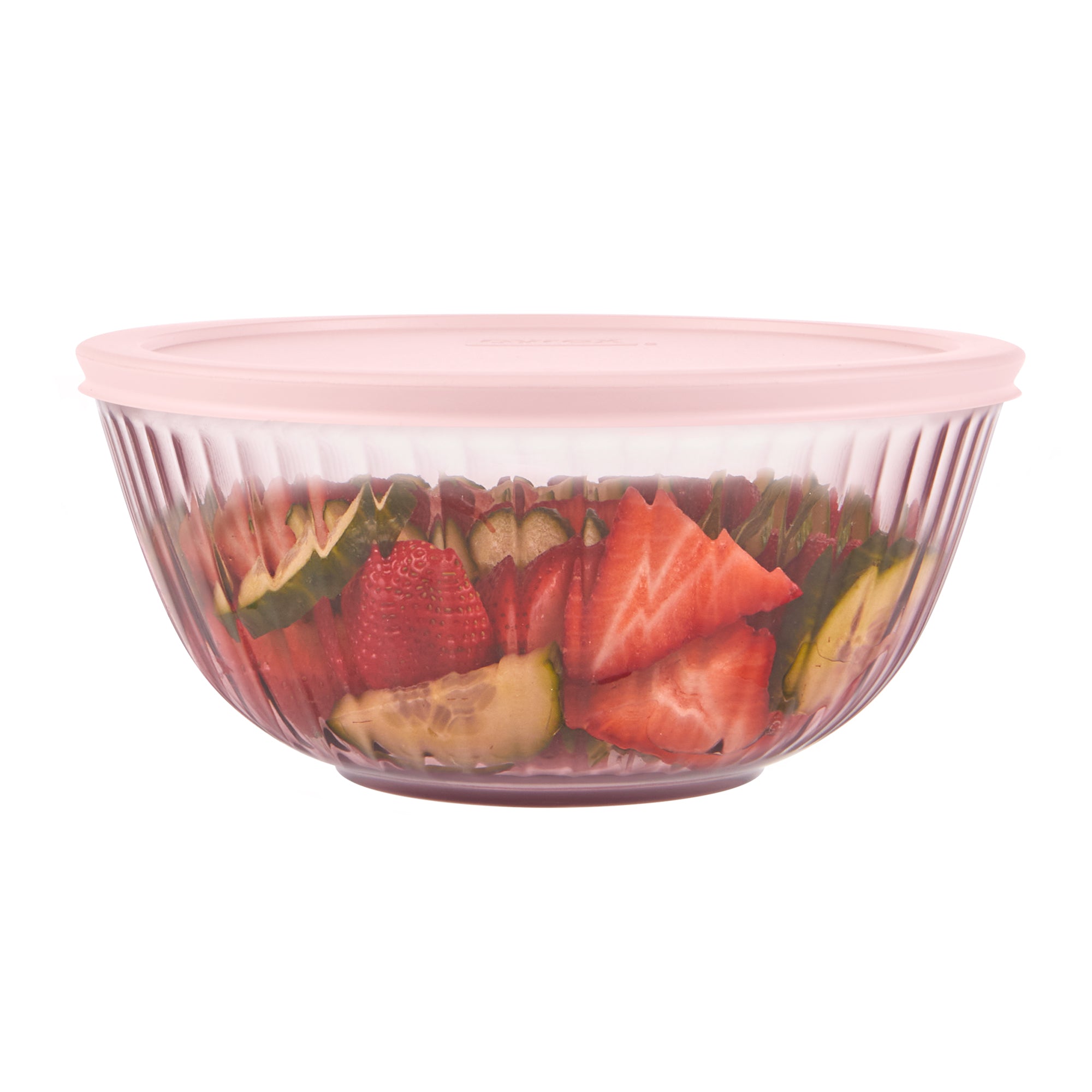 Pyrex® Sculpted Tinted Glass 2.3QT Mixing Bowl with Lid, Pink - Image 2