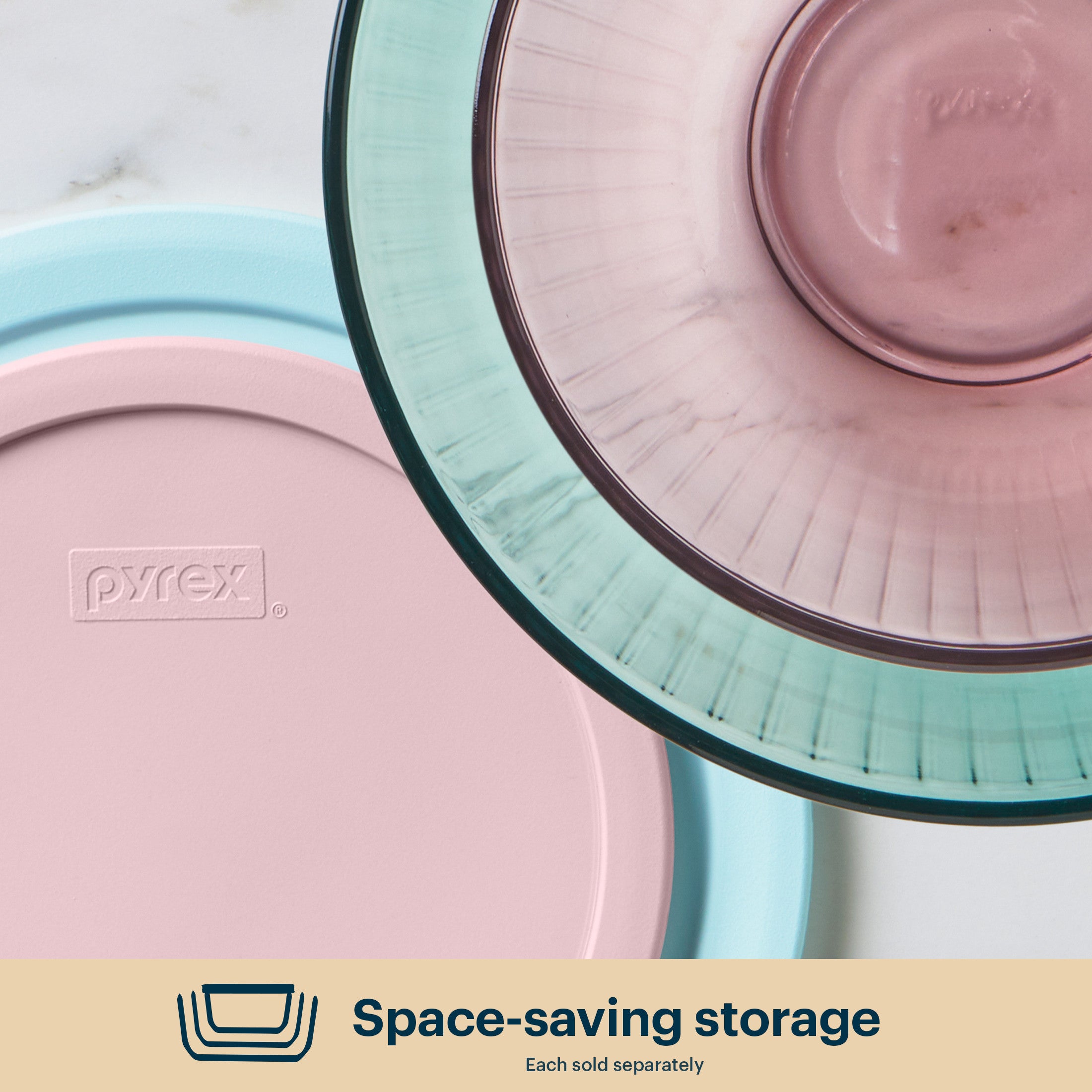 Pyrex® Sculpted Tinted Glass 2.3QT Mixing Bowl with Lid, Pink - Image 5