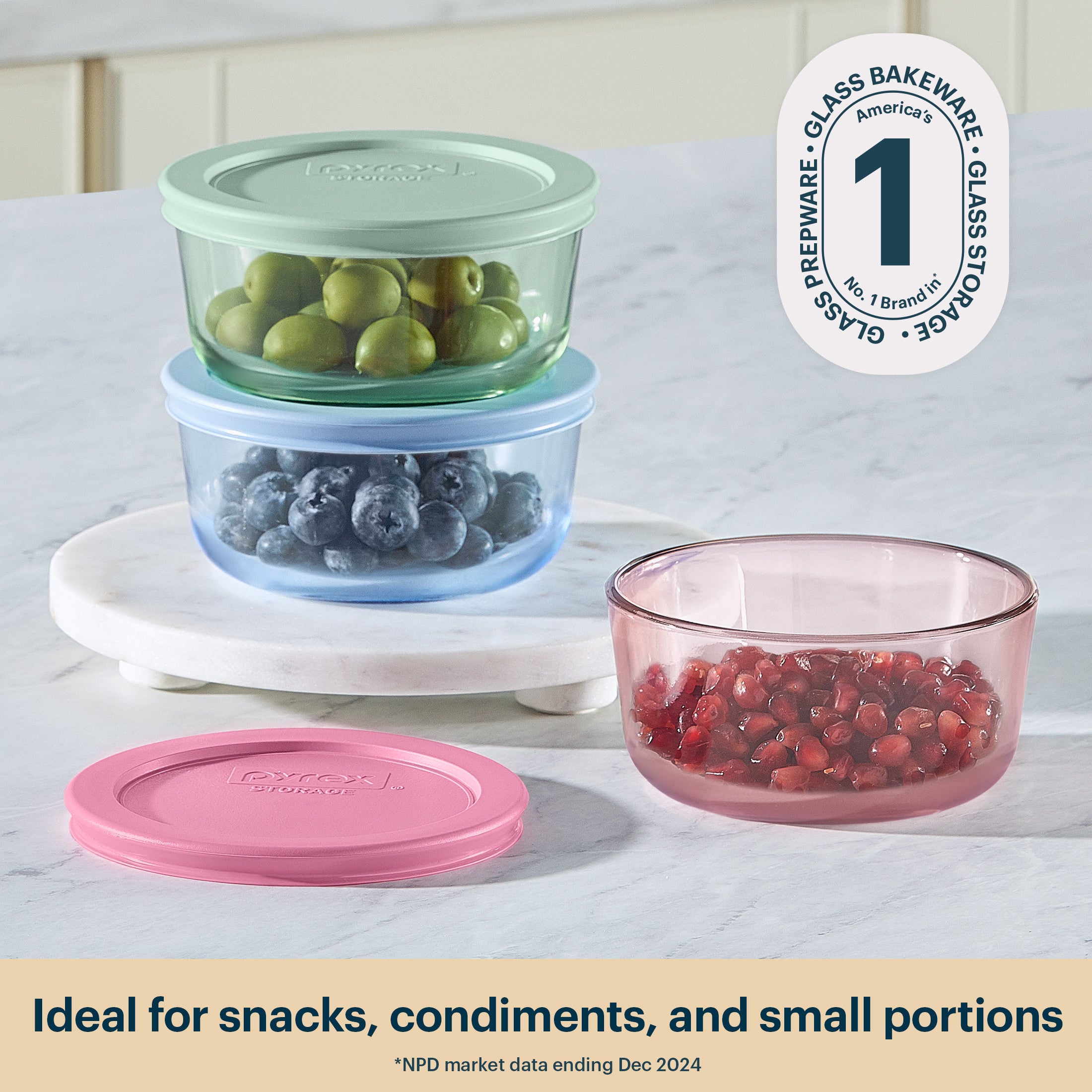 Pyrex® Simply Store® Tinted Glass 2-cup Round Storage Containers, 6-pc Set, Mixed Colors - Image 2