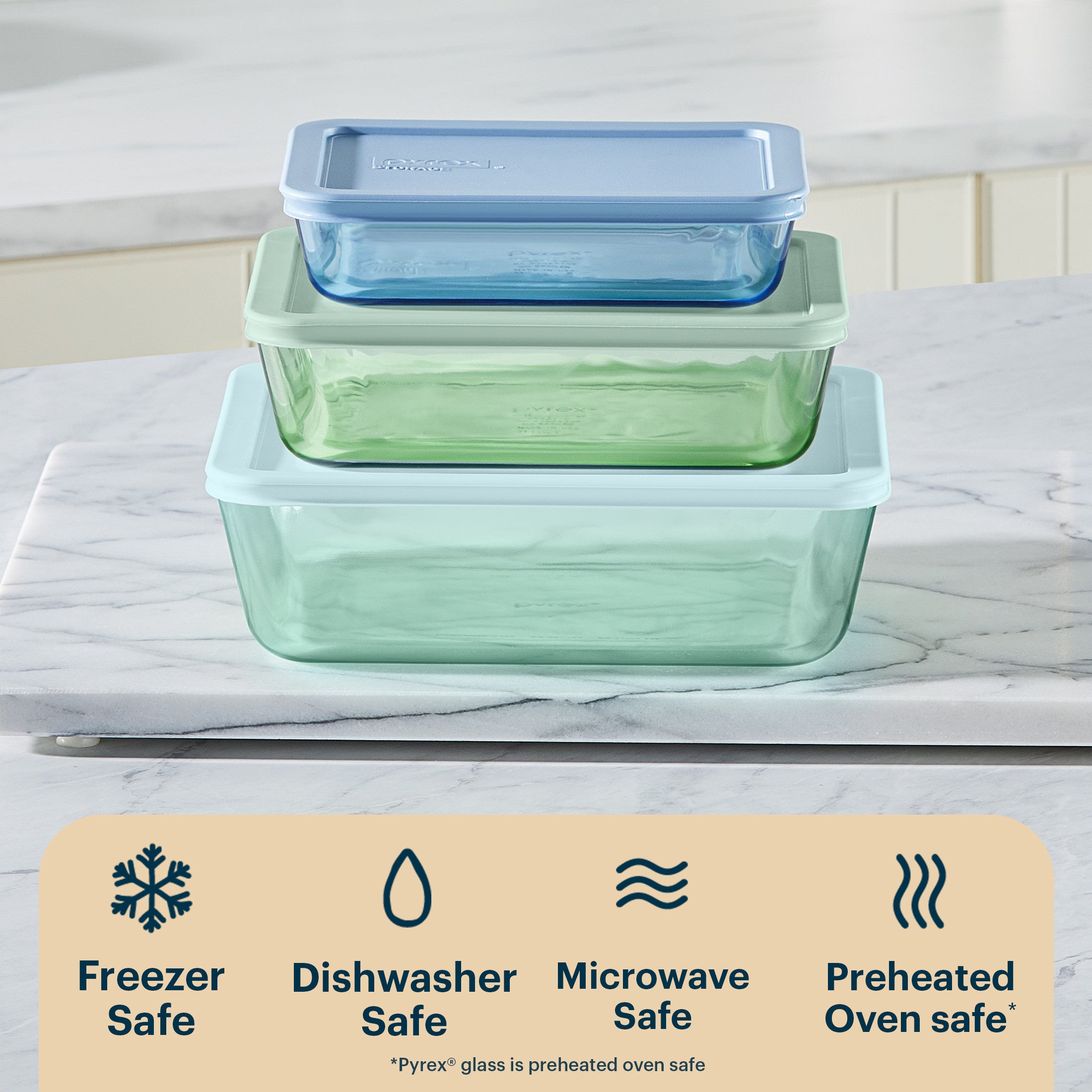 Pyrex® Simply Store® Tinted Glass Rectangle Storage Containers, 6-pc Set, Mixed Colors - Image 4