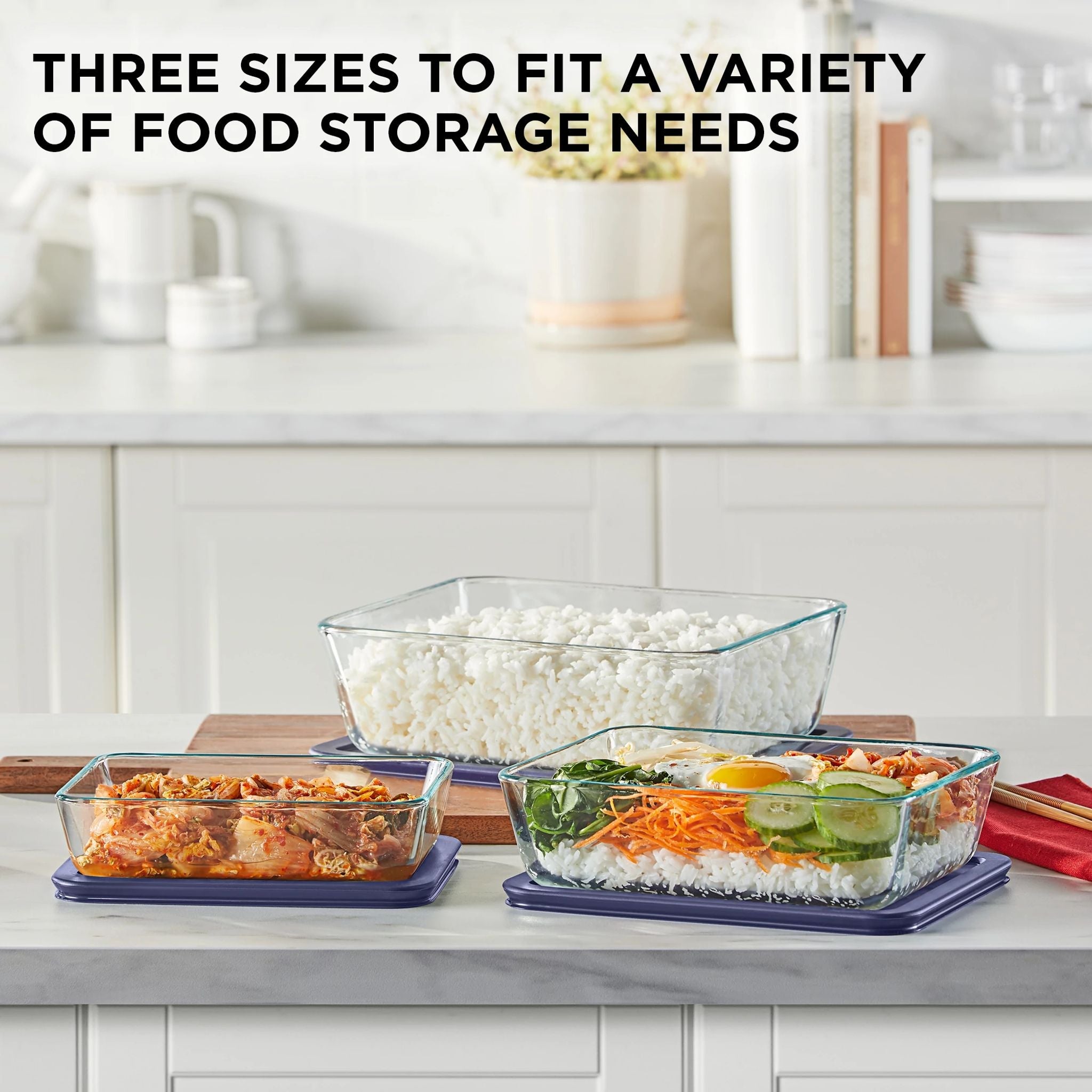 Pyrex® Simply Store® 6-piece Rectangular Glass Storage Set with Blue Lids - Image 2