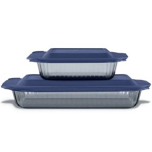 Pyrex® Colors Sculpted Tinted 4-piece Baking Set with Plastic Lids, Smoke