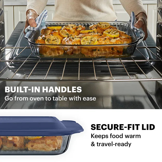 Pyrex® Colors Sculpted Tinted 4-piece Baking Set with Plastic Lids, Smoke - Image 4