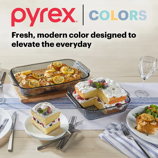 Pyrex® Colors Sculpted Tinted 4-piece Baking Set with Plastic Lids, Smoke - Image 5