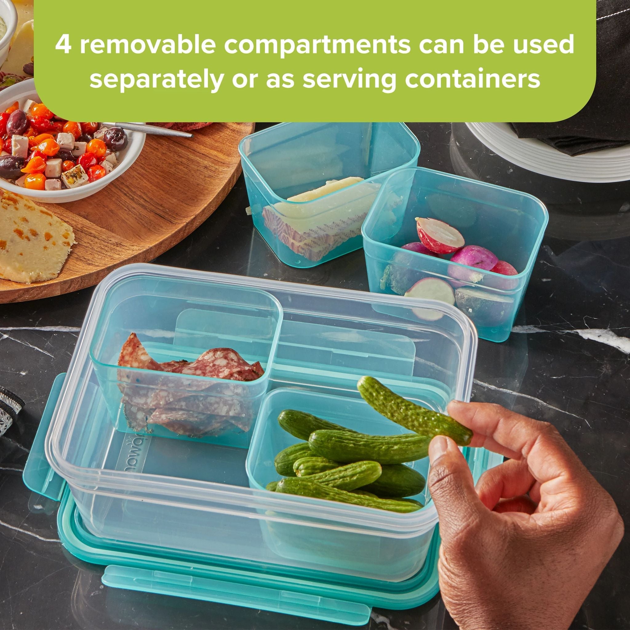 Snapware® Meal Prep Divided: 8.5-cup Rectangle Storage Container, 4-Section - Image 2